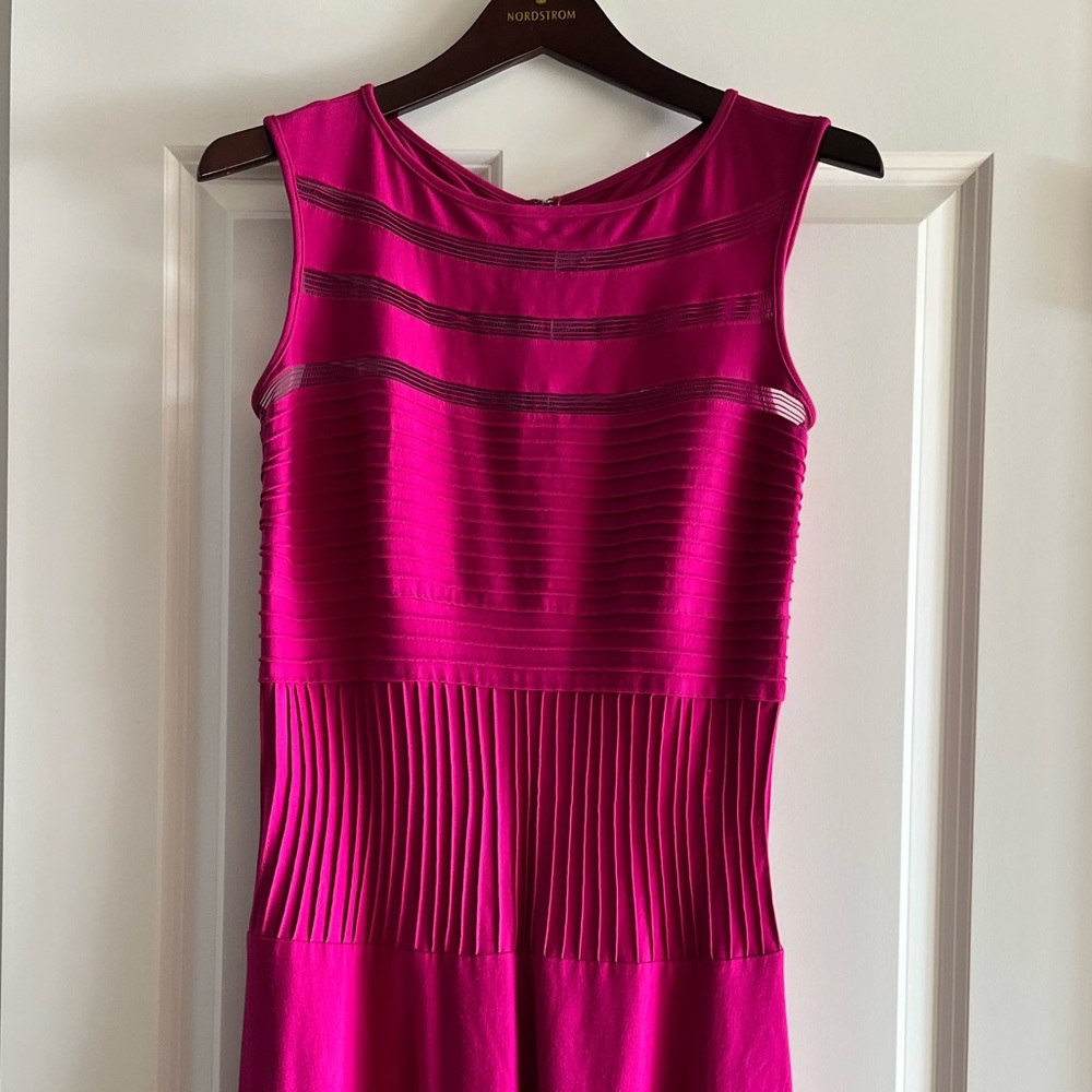 Tadashi Shoji stretch midi cocktail dress in fuchsia